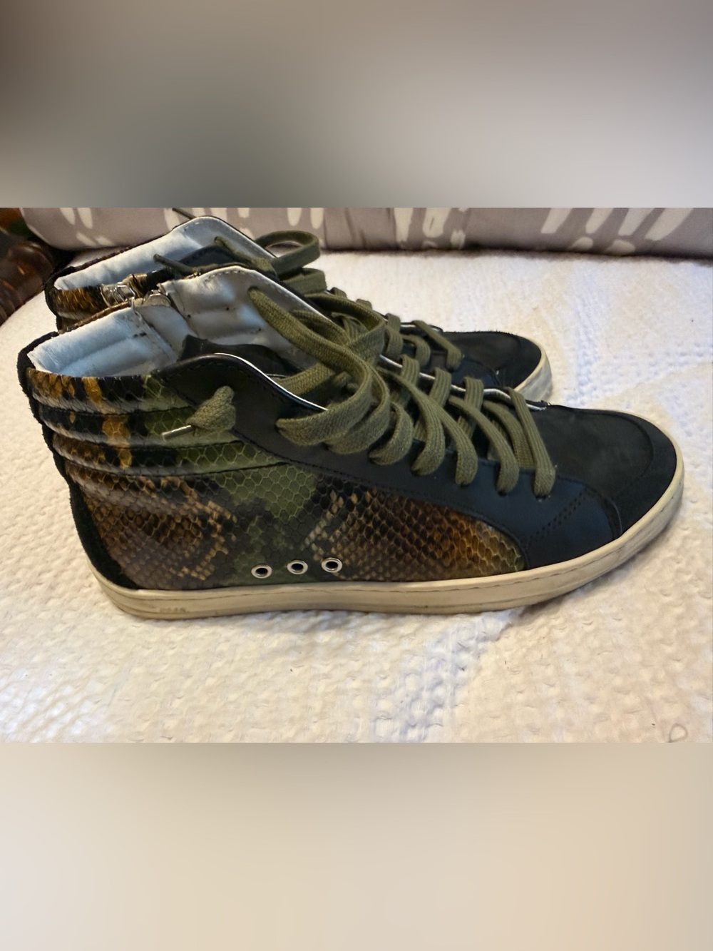 P448 Olive Green Camouflage & Snakeskin-Texture High-Top Sneakers